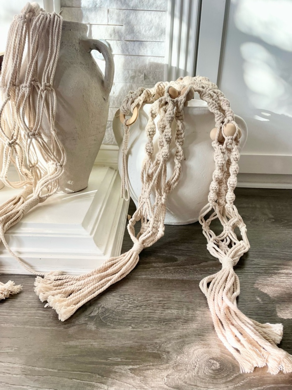 SET OF 4 Handmade Cream Macramé Plant Hanger - Neutral Home Accents - Picture 3 of 6